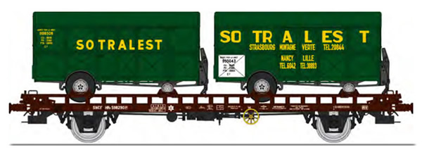 REE Modeles WB-620 - French UFR double transport Era III with screw braking control, brown, black frame + 2 van trailers